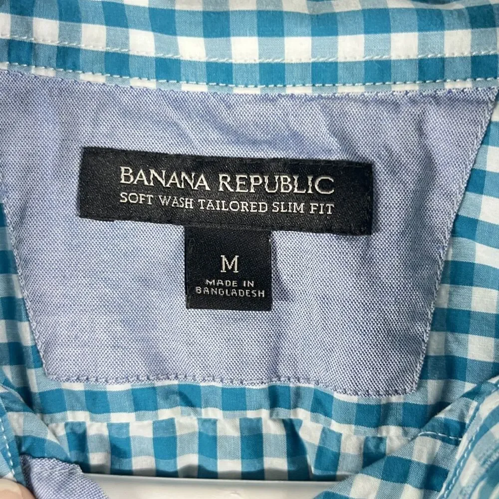 Banana Republic Men’s Medium Tailored Slim Fit Blue White Gingham Button Down